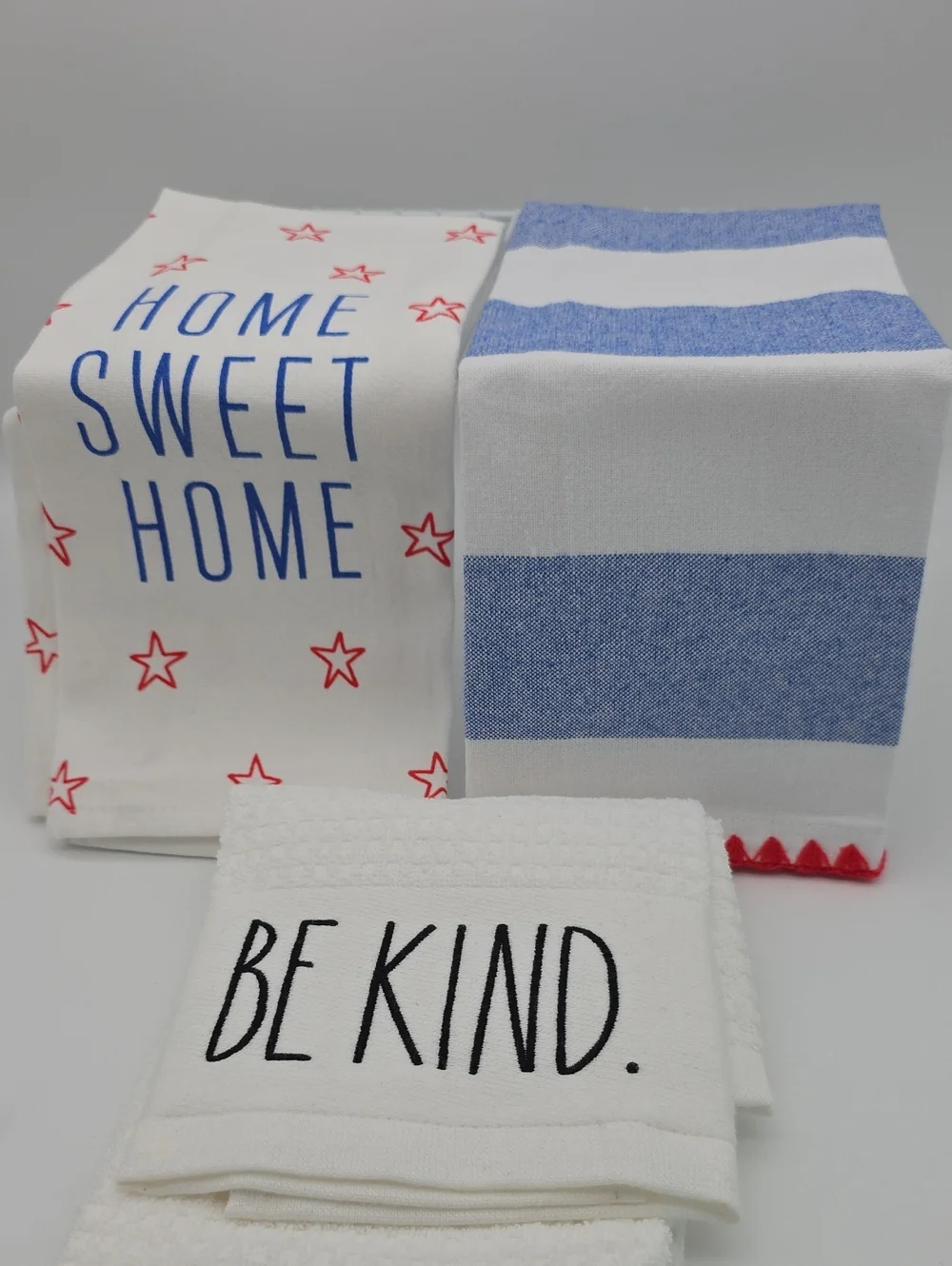 Decorative Kitchen Towels Lot of 3 Home Of the Brave & Rae Dunn Be Kind.